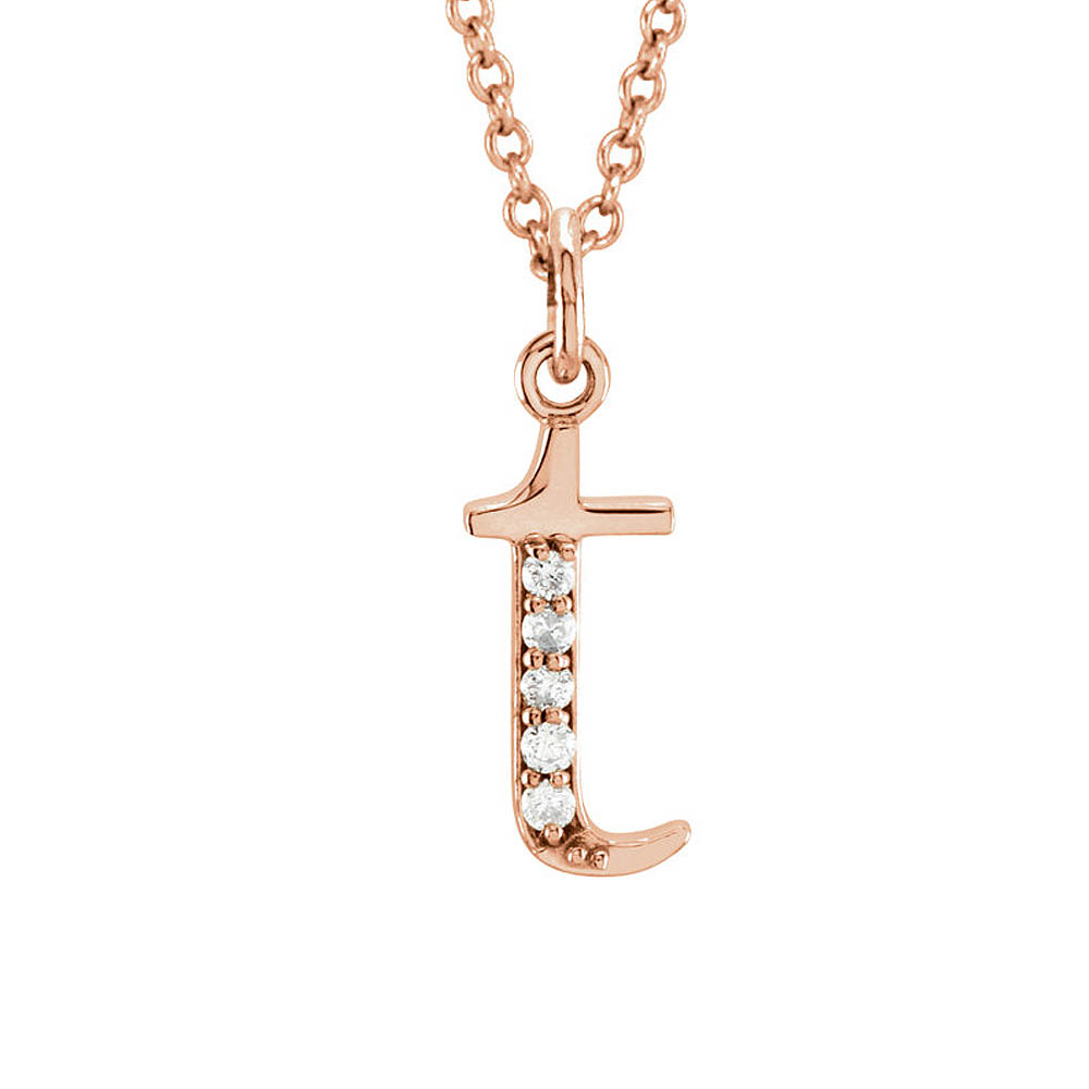 The Abbey 14k Rose Gold Diamond Lower Case Initial &#039;t&#039; Necklace 16 In