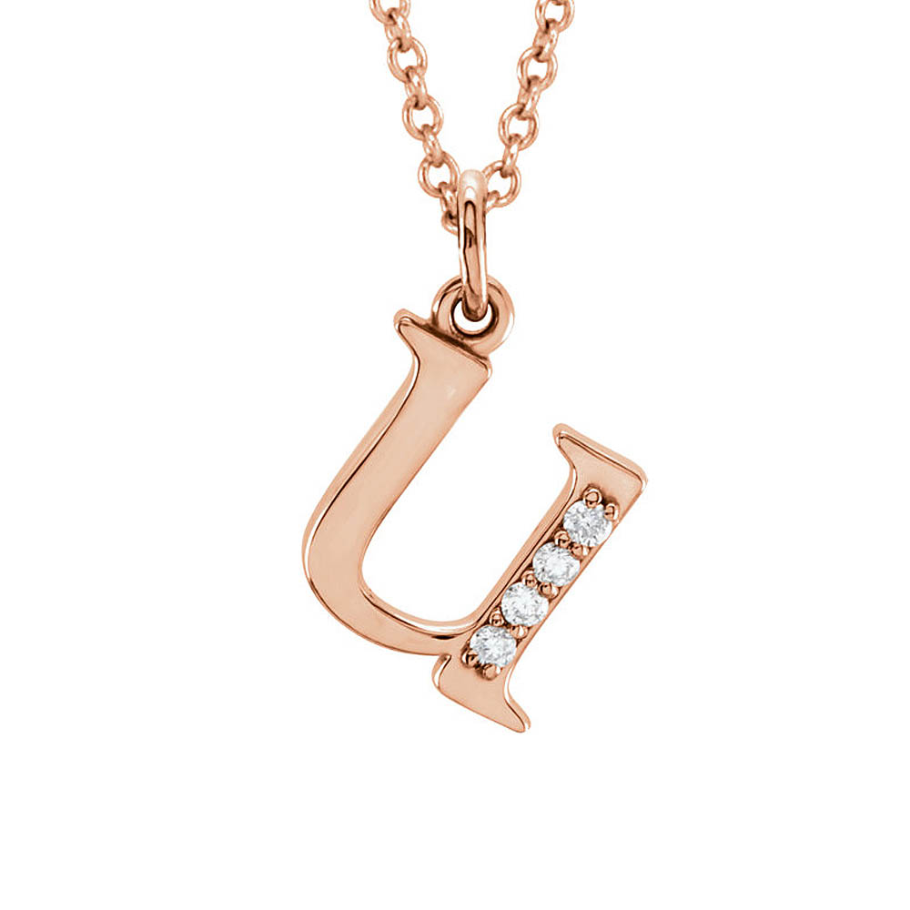 The Abbey 14k Rose Gold Diamond Lower Case Initial &#039;u&#039; Necklace 16 In