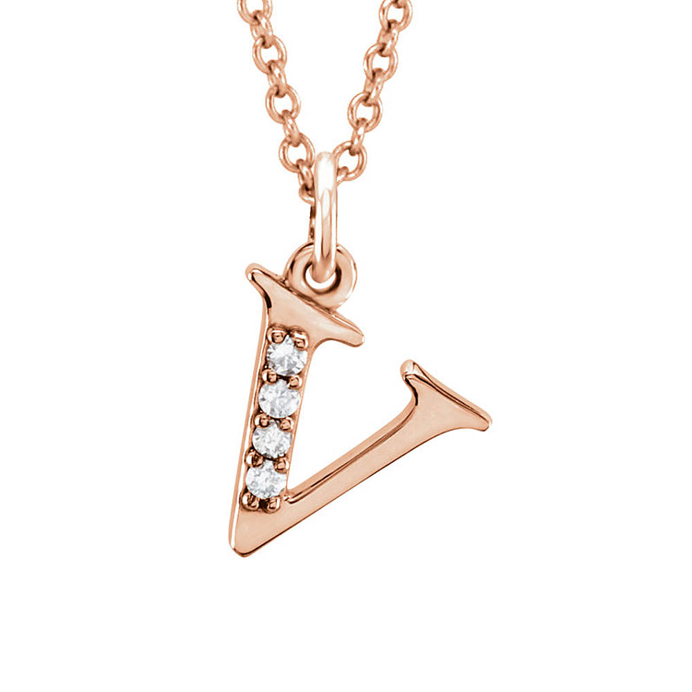 The Abbey 14k Rose Gold Diamond Lower Case Initial &#039;v&#039; Necklace 16 In