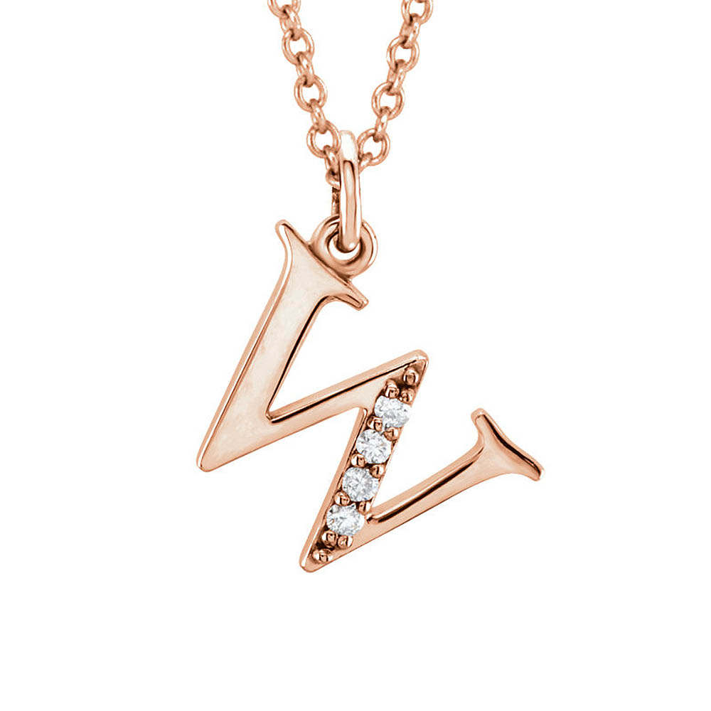 The Abbey 14k Rose Gold Diamond Lower Case Initial &#039;w&#039; Necklace 16 In