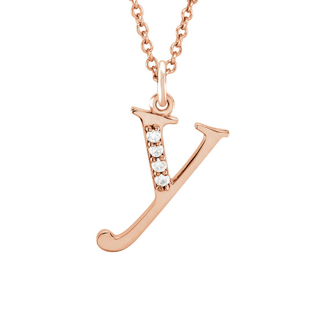 The Abbey 14k Rose Gold Diamond Lower Case Initial &#039;y&#039; Necklace 16 In