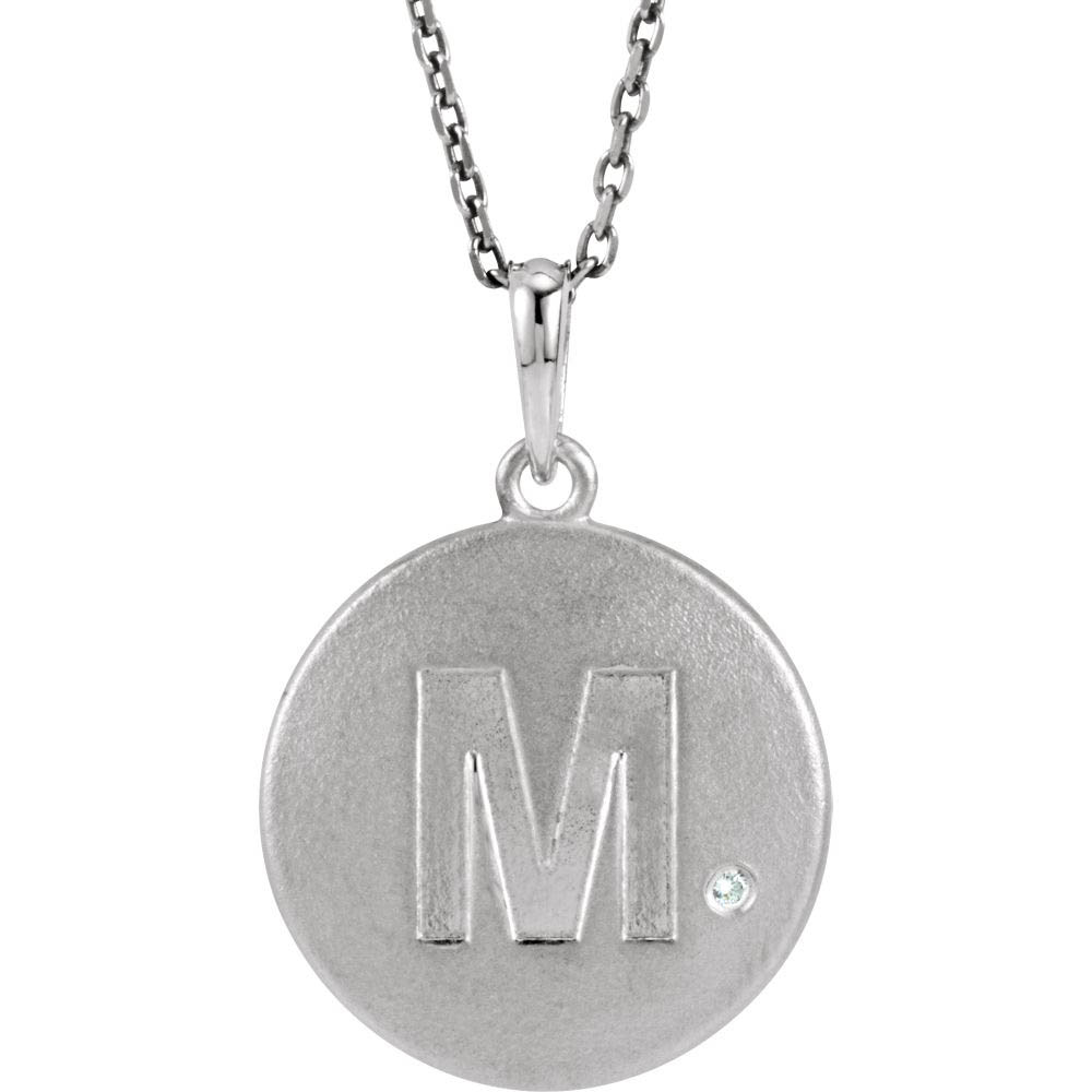 The Emma Sterling Silver Diamond Block Initial Disc Necklace, 18 In