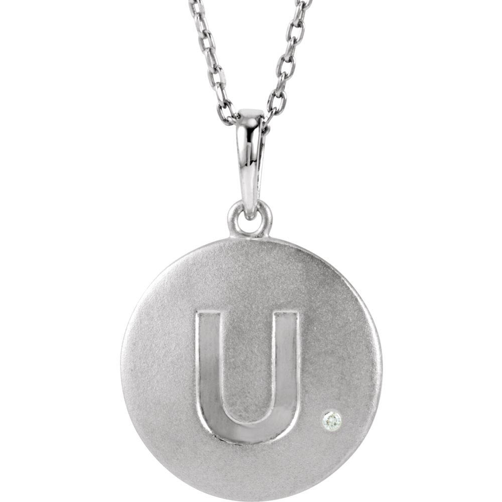 The Emma Sterling Silver Diamond Block Initial U Disc Necklace, 18 In.