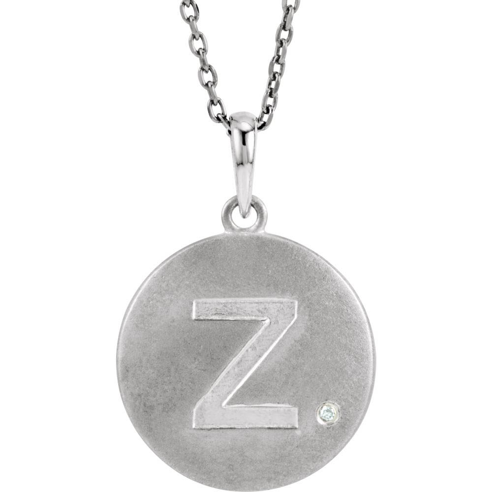 The Emma Sterling Silver Diamond Block Initial Z Disc Necklace, 18 In.