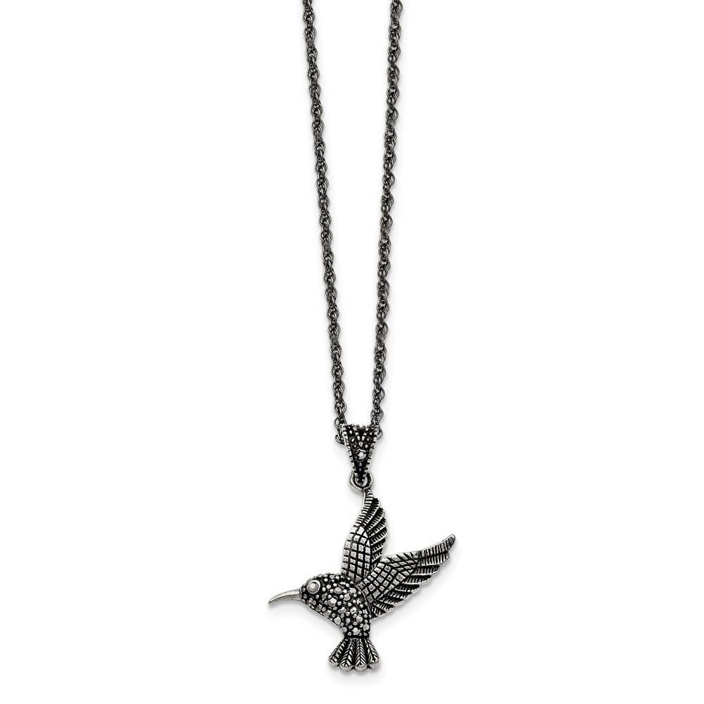 Marcasite Hummingbird Necklace in Antiqued Stainless Steel
