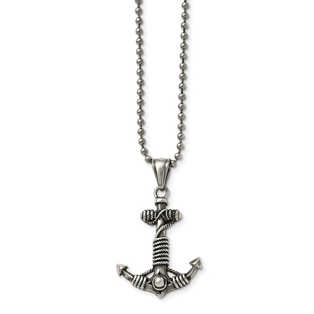 Antiqued Anchor Necklace in Stainless Steel
