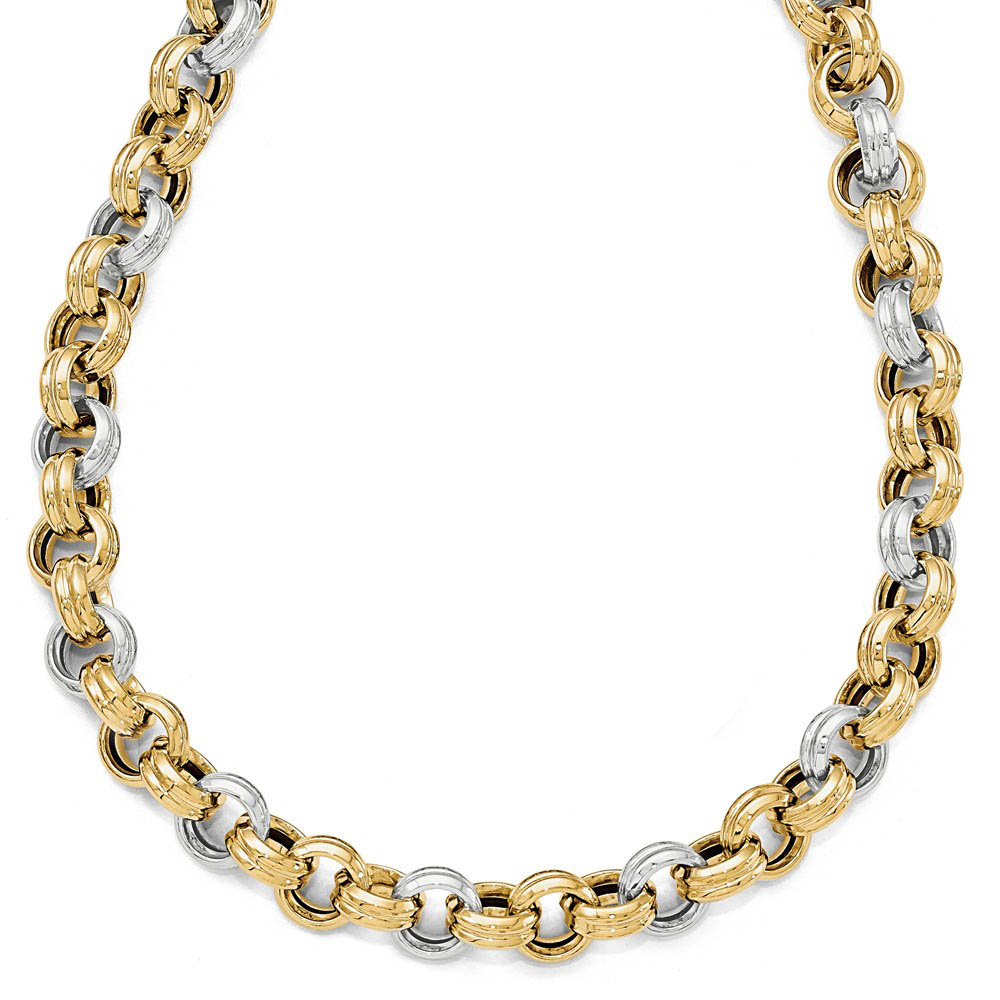 Italian 10mm Fancy Rolo Link 14k Two Tone Gold Necklace, 18 Inch