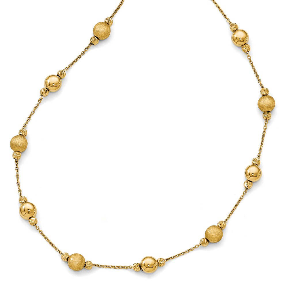 Multi Finish 6mm Bead Station Necklace in 14k Yellow Gold