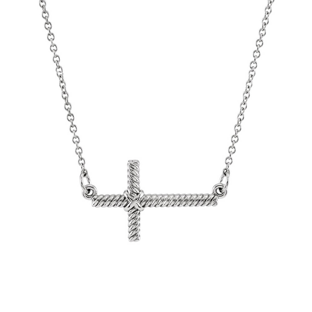 20mm Sideways Rope Cross Necklace in 14k White Gold