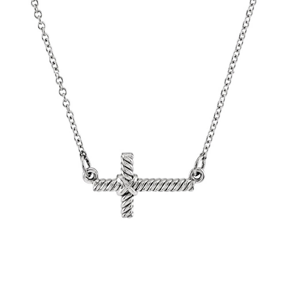 16mm Sideways Rope Cross Necklace in 14k White Gold, 16.5 Inch