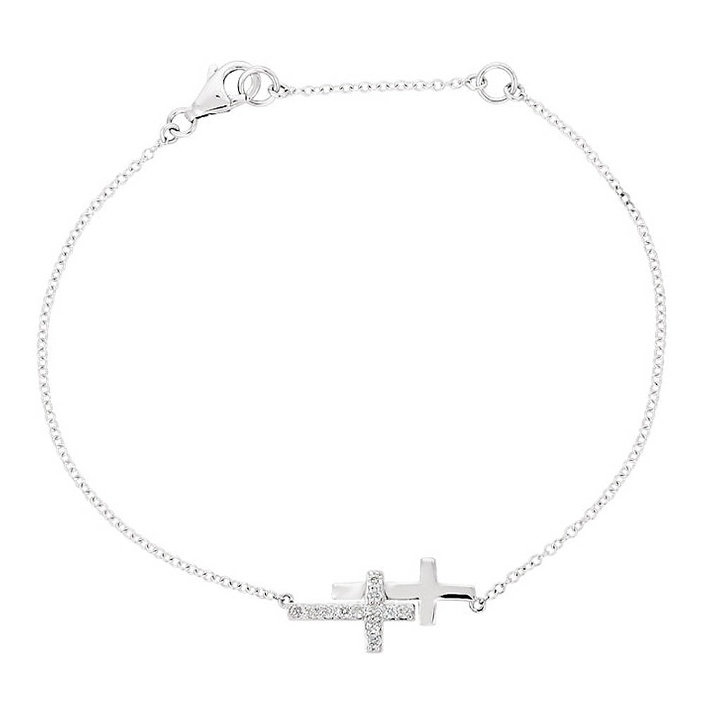 Diamond Double Sideways Cross Necklace in 14k White Gold