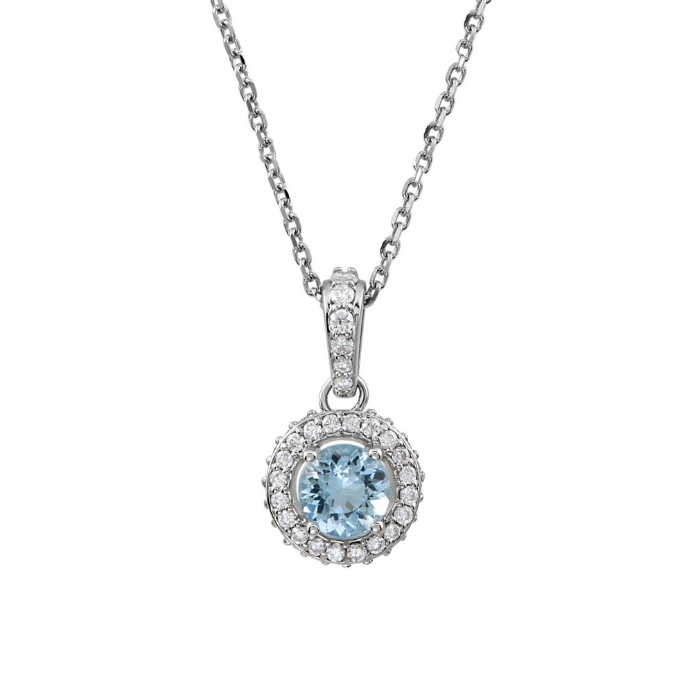 Aquamarine &amp; 1/4 Ctw Diamond Entourage 14k White Gold Necklace, 18 In