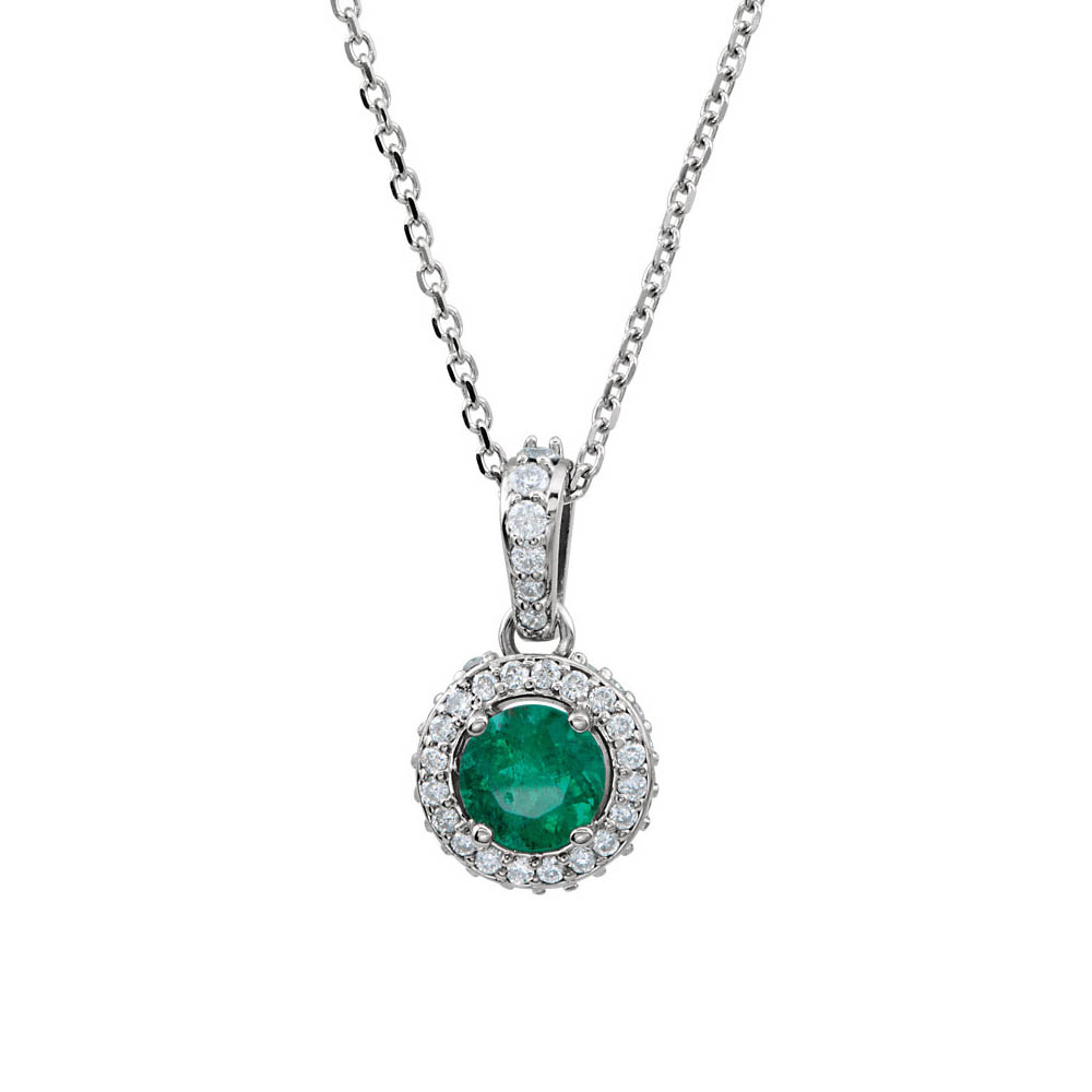 Emerald &amp; 1/4 Ctw Diamond Entourage 14k White Gold Necklace, 18 Inch