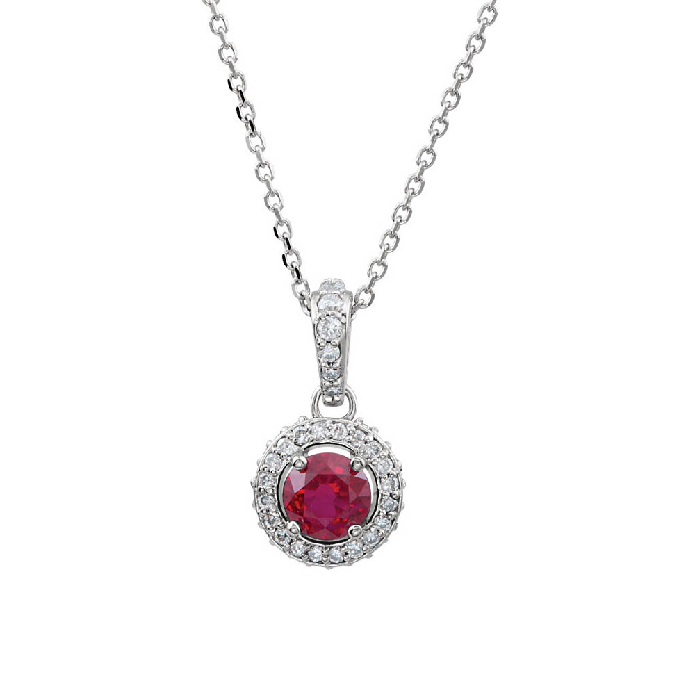 Ruby &amp; 1/4 Ctw Diamond Entourage 14k White Gold Necklace, 18 Inch