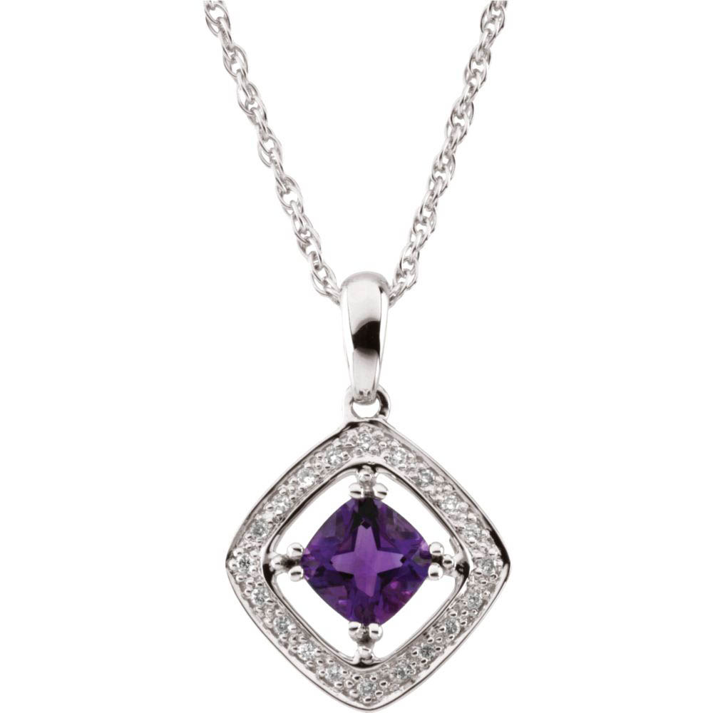 Amethyst &amp; 1/10 Ctw Diamond Necklace in 14k White Gold, 18 Inch