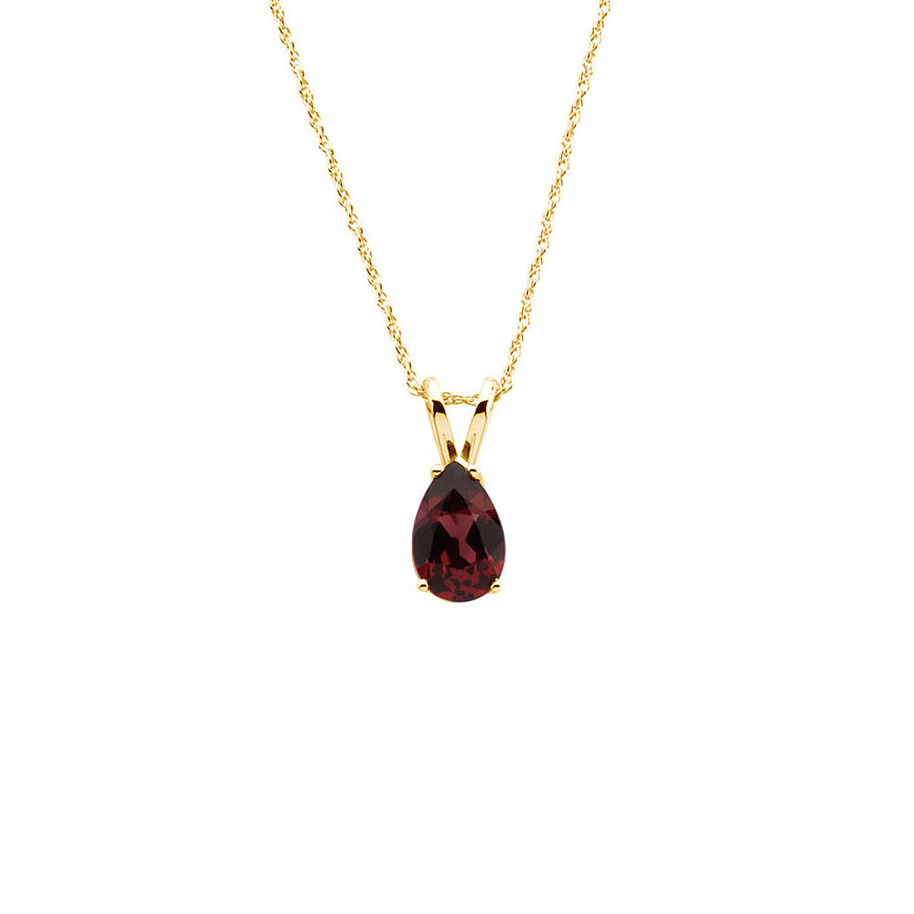 8 x 5mm Rhodolite Garnet Teardrop Necklace in 14k Yellow Gold