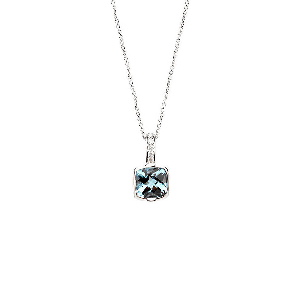 Cushion Swiss Blue Topaz &amp; Diamond 14k White Gold Necklace, 18 Inch