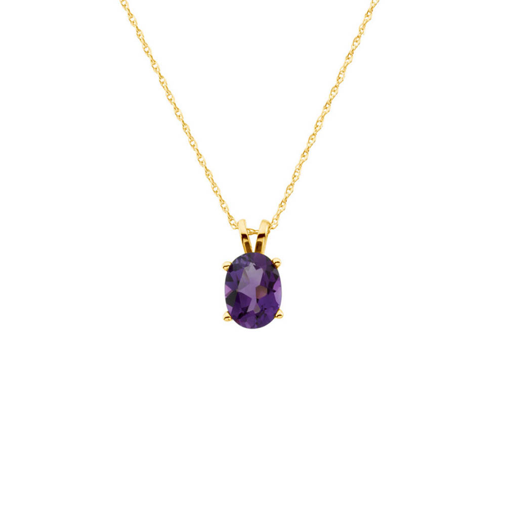 8 x 6mm Oval Amethyst Necklace in 14k Yellow Gold, 18 Inch