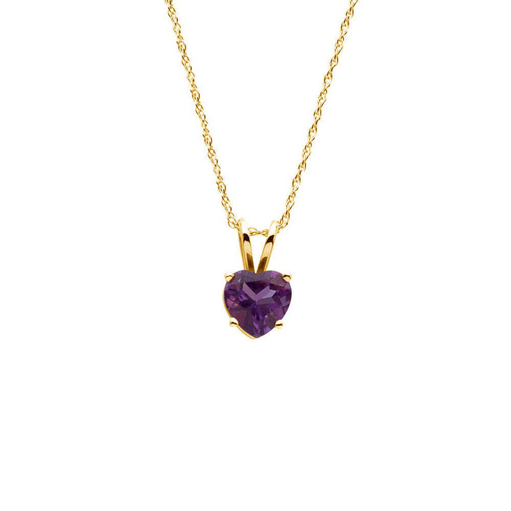 6mm Amethyst Heart Rope Chain Necklace in 14k Yellow Gold