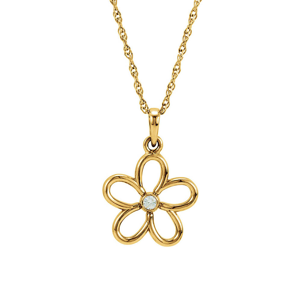 Diamond Accent 12mm Flower Necklace in 14k Yellow Gold