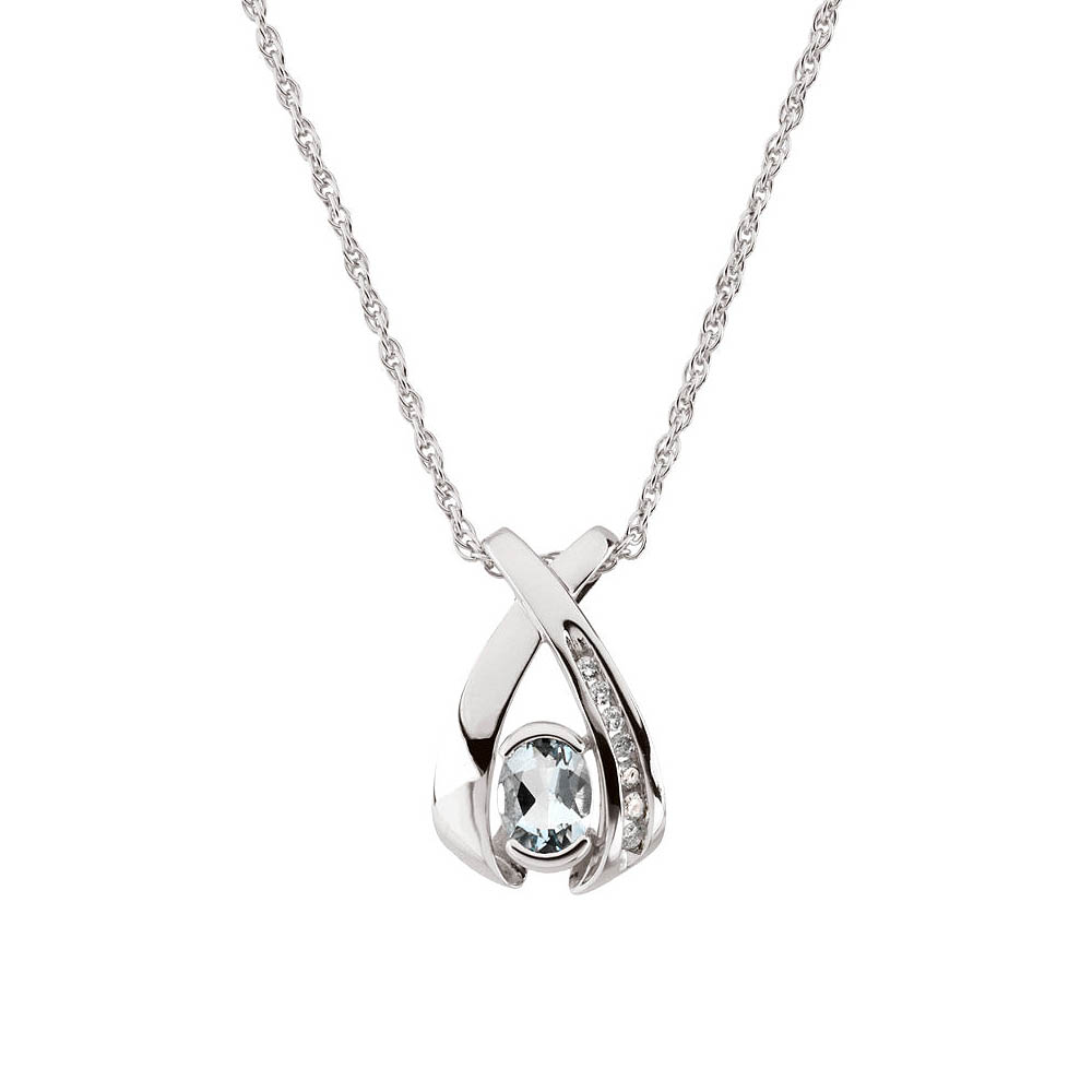 Oval Aquamarine & .08 Ctw Diamond Necklace in 14k White Gold