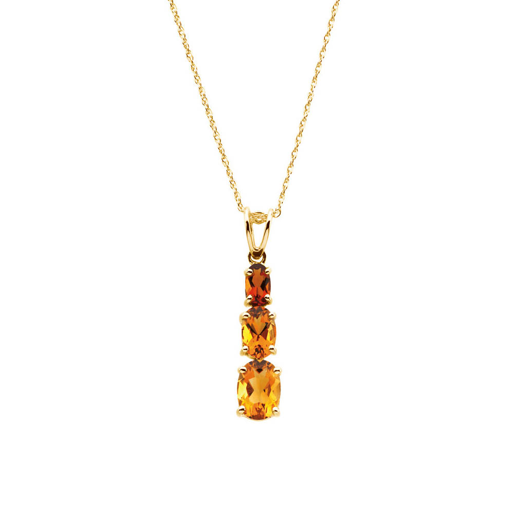 3-Stone Citrine &amp; Madeira Citrine Necklace in 14k Yellow Gold, 18 Inch