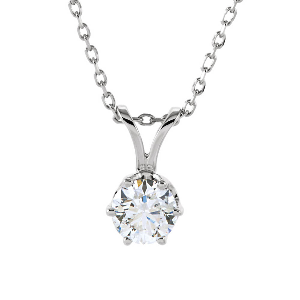 1/2 Ct Round Diamond Solitaire Necklace in 14k White Gold, 18 Inch