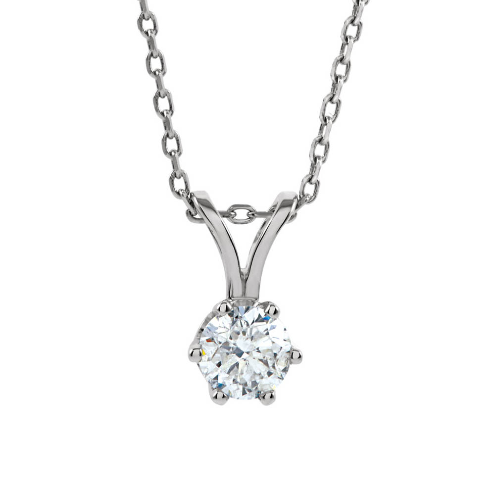 1/3 Ct Round Diamond Solitaire Necklace in 14k White Gold, 18 Inch