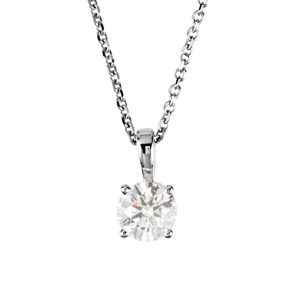 3/4 Carat Round Diamond Solitaire Necklace in 14k White Gold