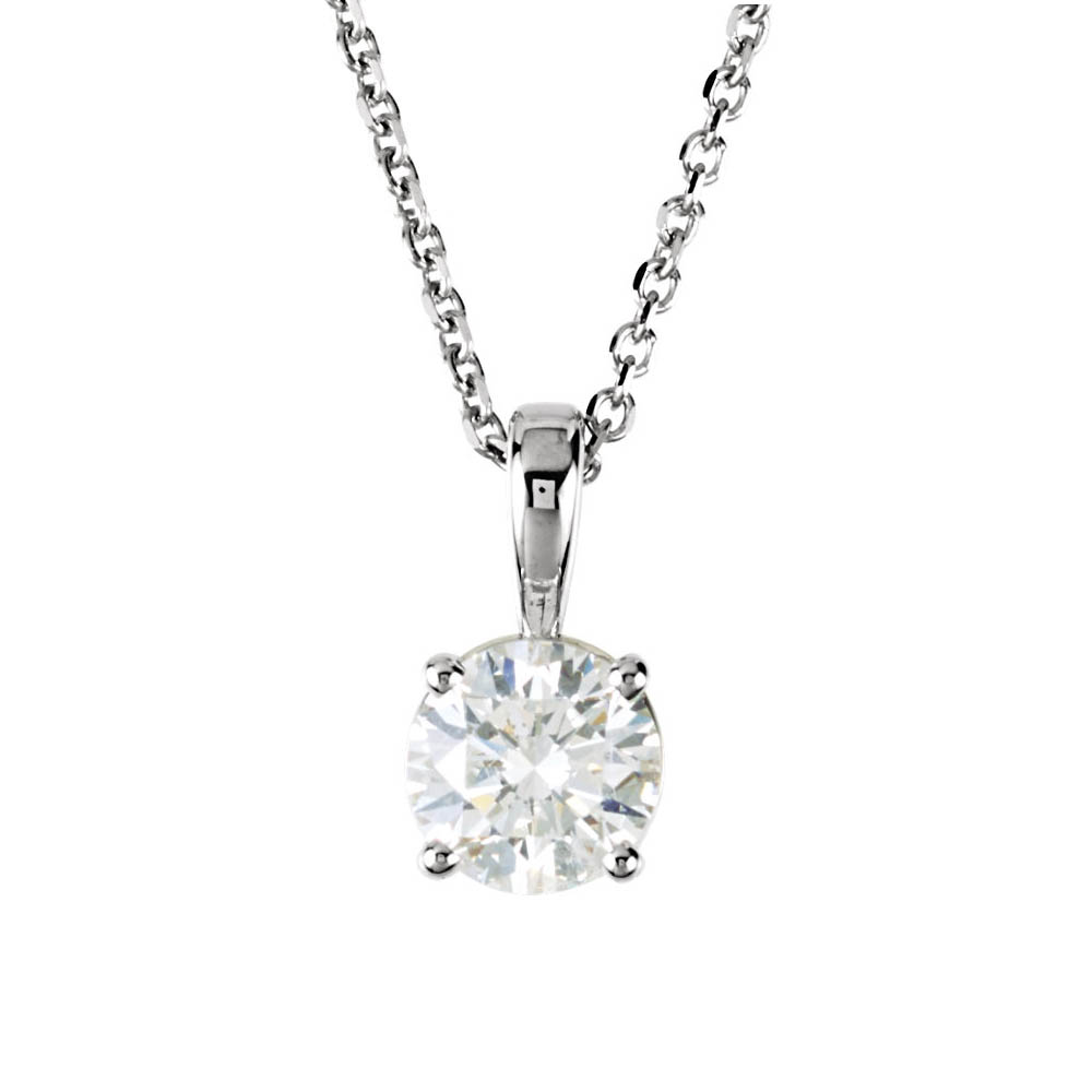 1/2 Carat Round Diamond Solitaire Necklace in 14k White Gold, 18 Inch