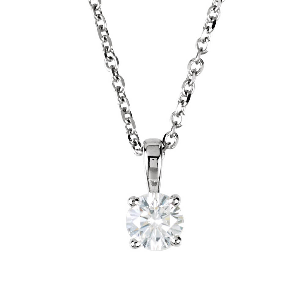 1/4 Carat Round Diamond Solitaire Necklace in 14k White Gold, 18 Inch