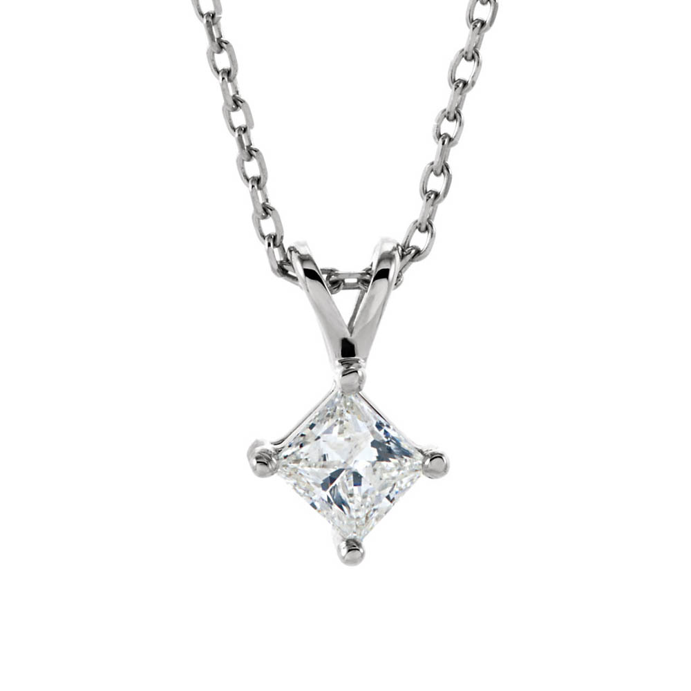 1/4 Ct Princess Diamond Solitaire Necklace in 14k White Gold