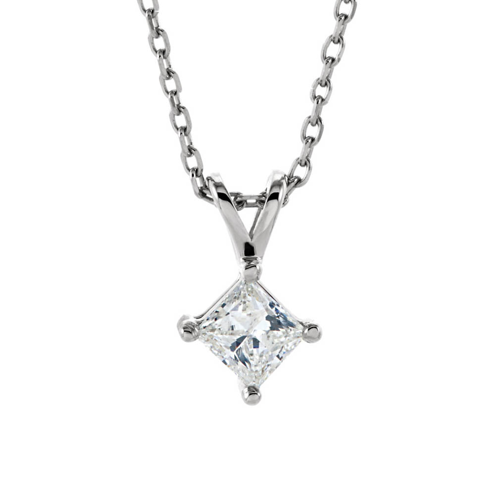 1/4 Ct Princess Diamond Solitaire Necklace in 14k White Gold, 18 Inch