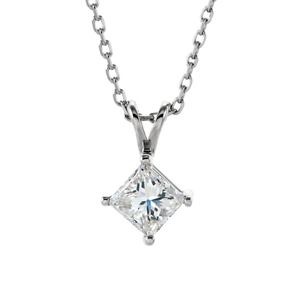 3/8 Ct Princess Diamond Solitaire Necklace in 14k White Gold, 18 Inch