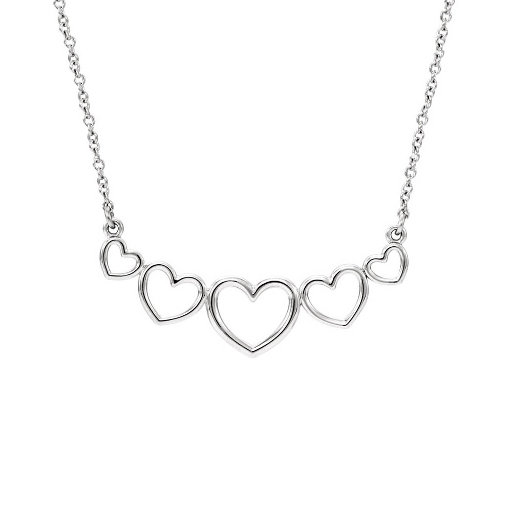 Graduated Heart Necklace in 14k White Gold, 17.25 Inch