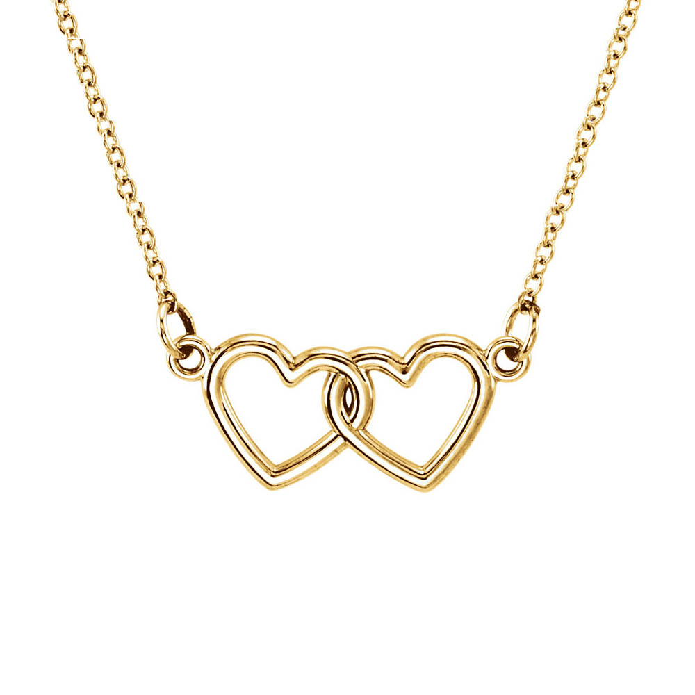 Tiny Double Heart Necklace in 14k Yellow Gold