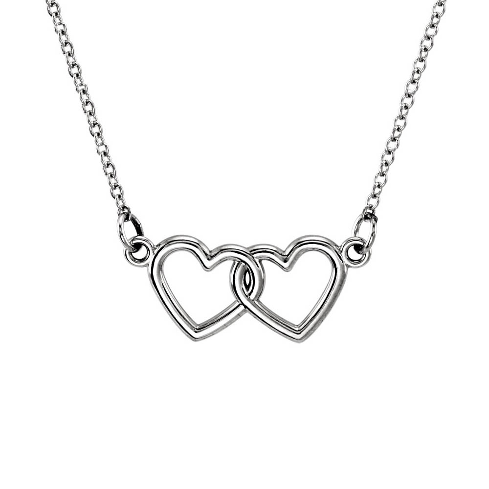 Tiny Double Heart Necklace in 14k White Gold, 18 Inch