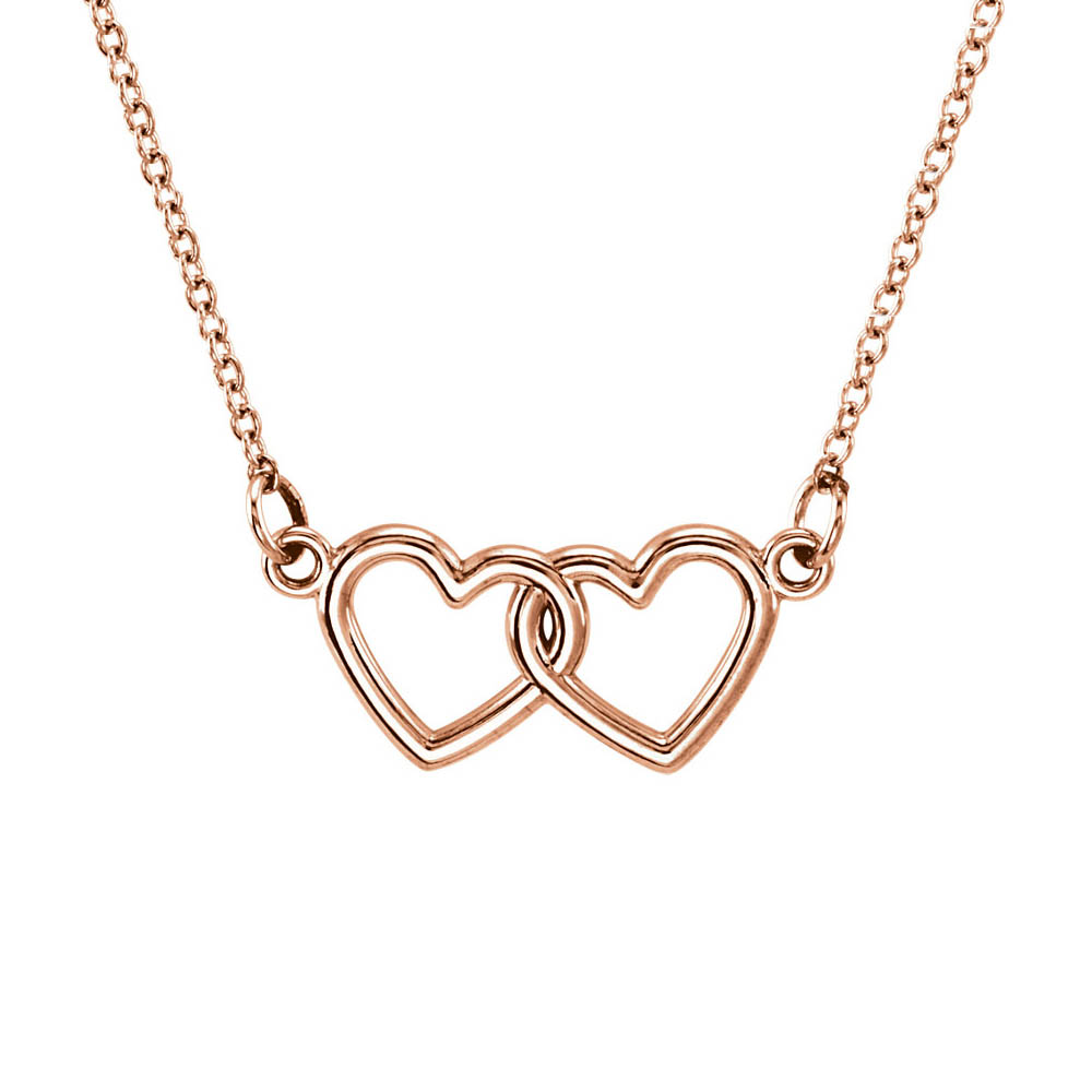 Tiny Double Heart Necklace in 14k Rose Gold, 18 Inch