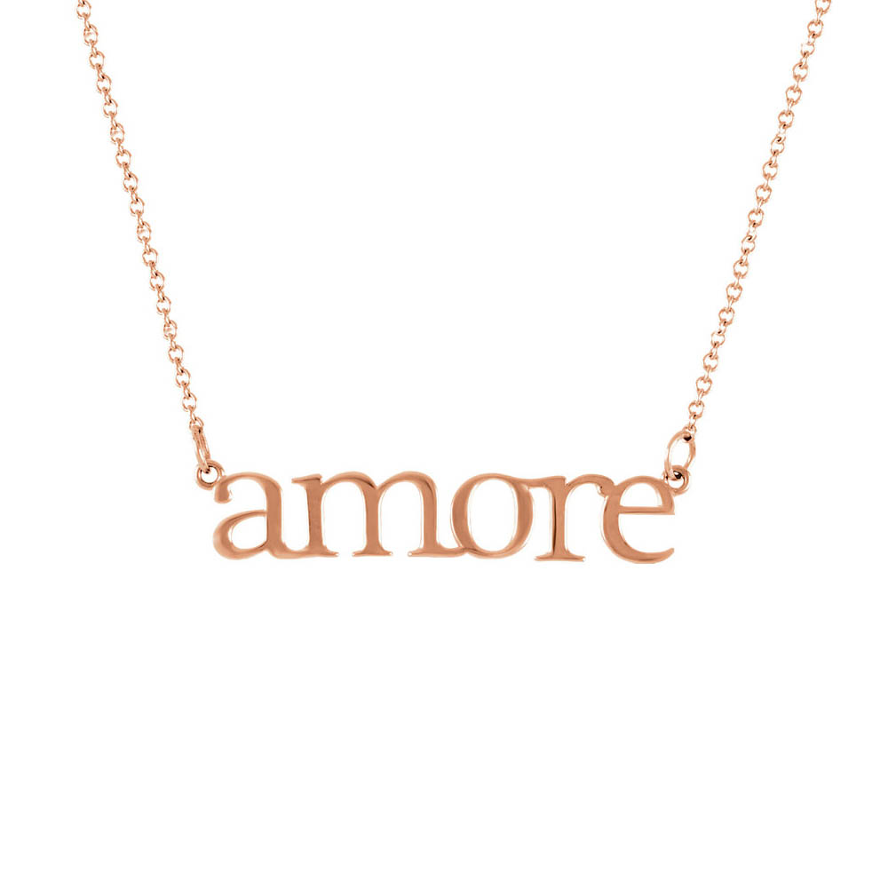 Amore Script Necklace in 14k Rose Gold