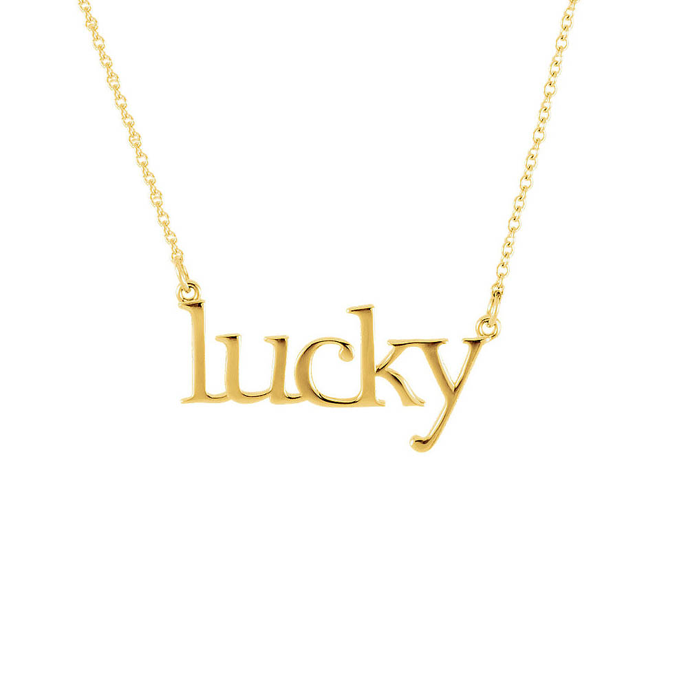 Lucky Script Necklace in 14k Yellow Gold