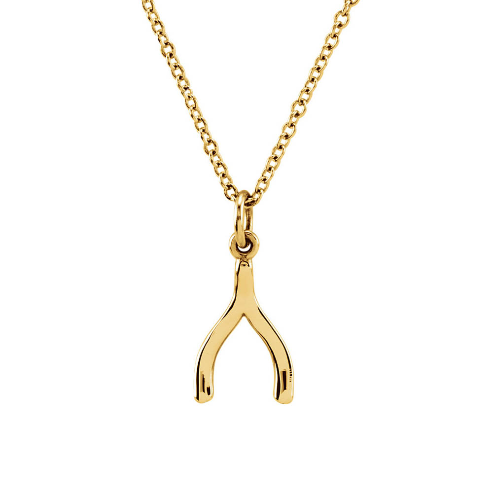 Tiny Wishbone Necklace in 14k Yellow Gold, 18 Inch