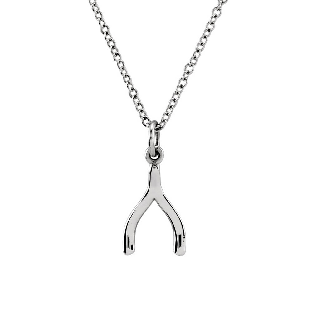 Tiny Wishbone Necklace in 14k White Gold, 18 Inch