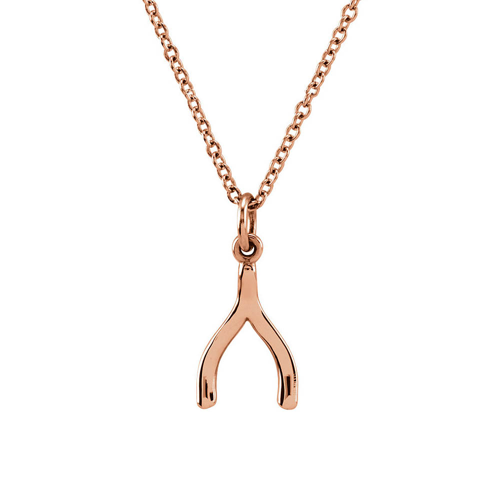 Tiny Wishbone Necklace in 14k Rose Gold, 18 Inch