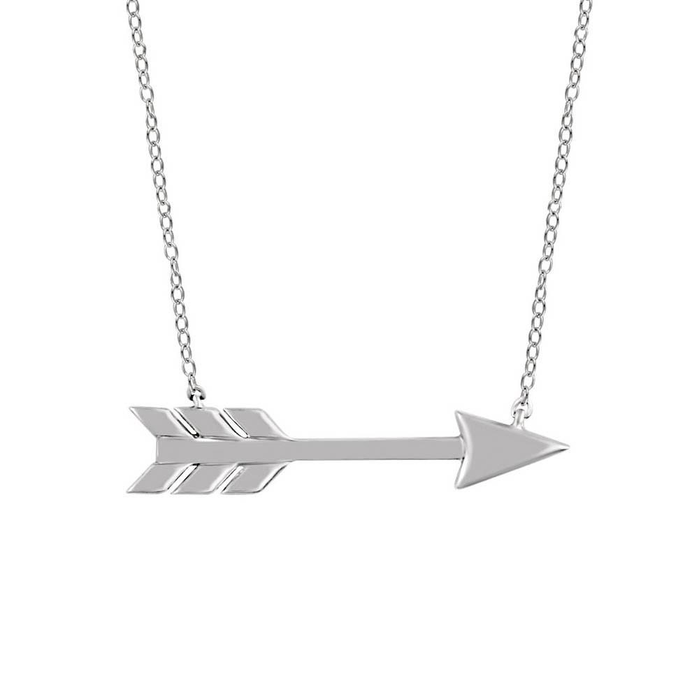 Dainty Horizontal Arrow Necklace in 14k White Gold, 18 Inch