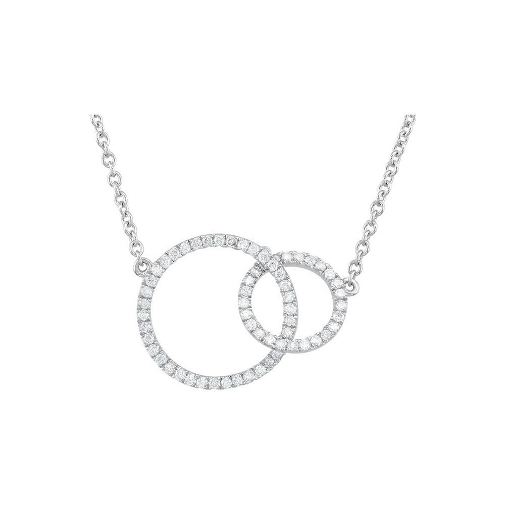 1/3 Cttw White Diamond Double Circle 14k White Gold Necklace