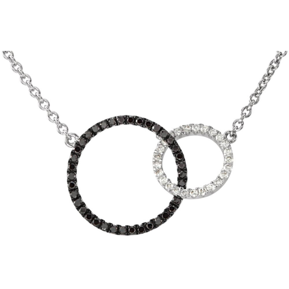 1/3 Cttw Black &amp; White Diamond Circle 14k White Gold Necklace, 18 Inch