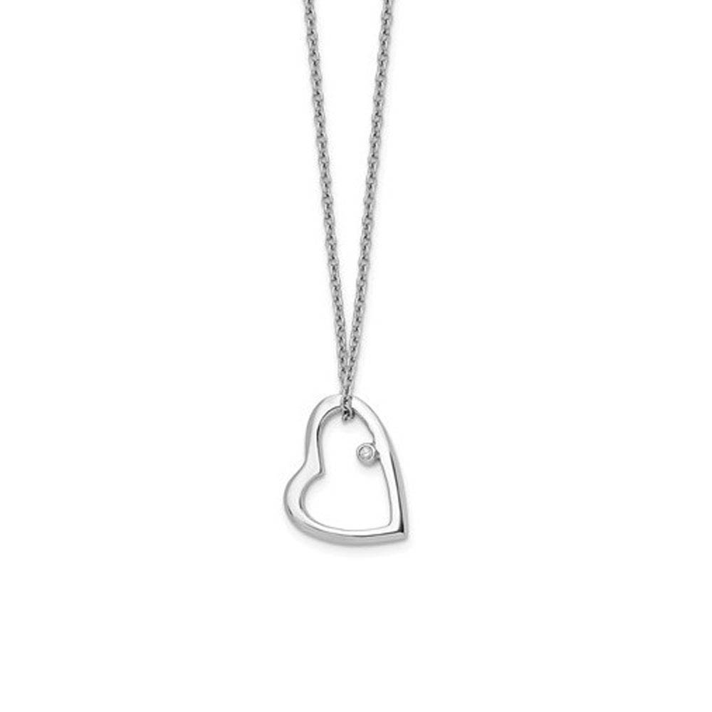 Diamond Heart Necklace in Rhodium Plated Silver, Inch