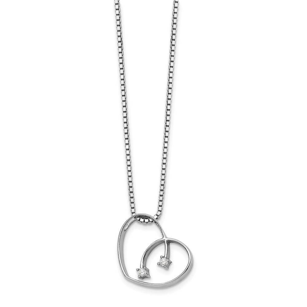 16mm Diamond Open Heart Necklace in Rhodium Plated Silver, Inch