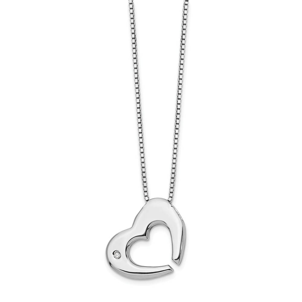 Cutout Diamond Heart Necklace in Rhodium Plated Silver, Inch