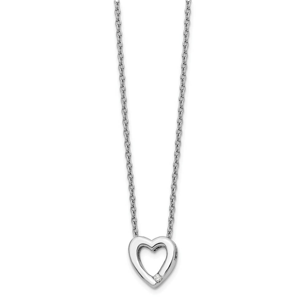 12mm Diamond Open Heart Necklace in Rhodium Plated Silver, 18-20 Inch